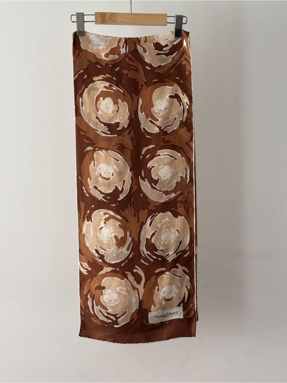 Brown Floral-Print Silk Scarf - Brown & Cream